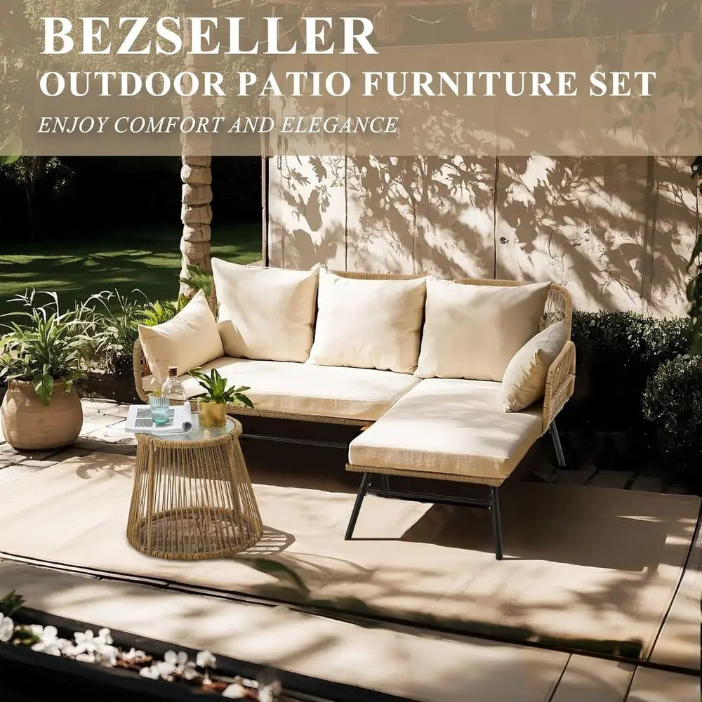 Outdoor Patio Sofa Set Rattan Wicker Conversation Couch