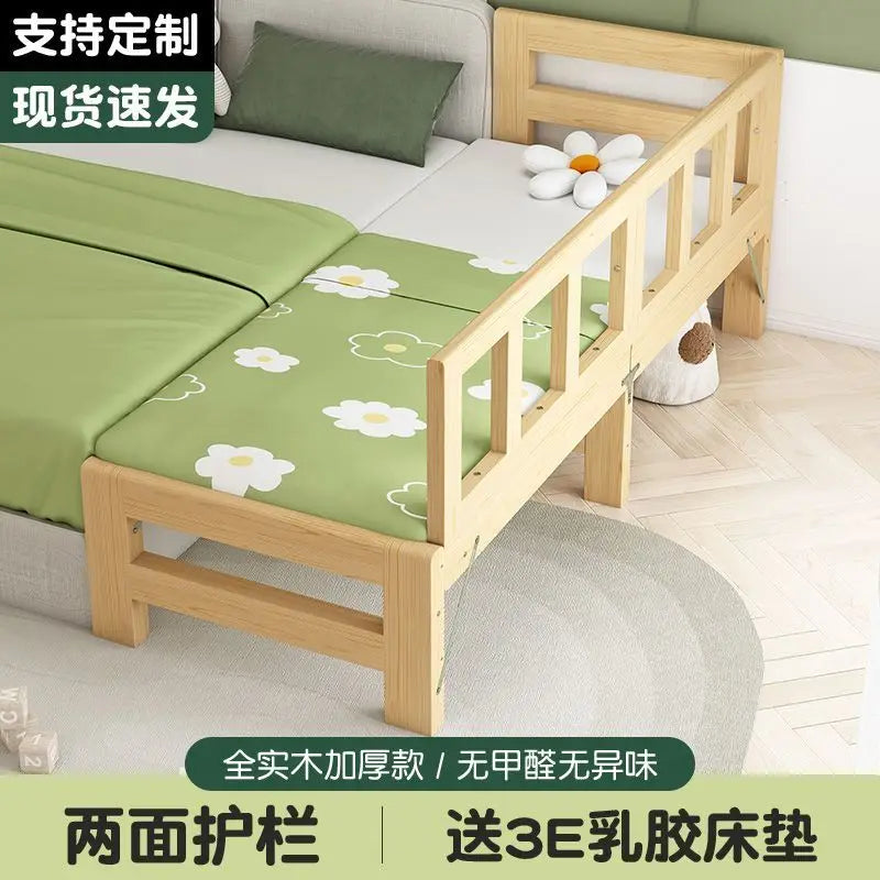 Solid Wood Folding Guardrail Bed With Bedside For Baby