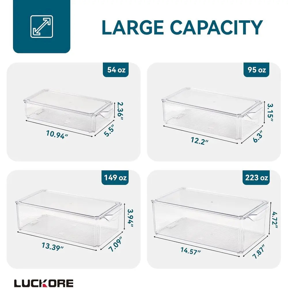 Refrigerator Organizer Bins Set with Stackable Lids