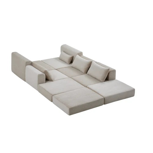 Modular L Shaped Upholstered Sectional Sofa With Five Pillows