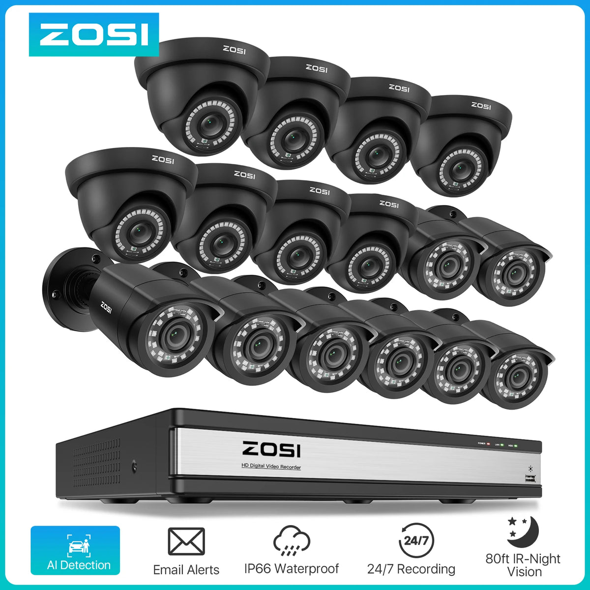 ZOSI Security Camera System With Human And Vehicle Detection DVR