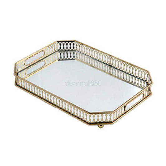 Vintage Metal Mirrored Vanity Tray For Makeup And Jewelry Storage