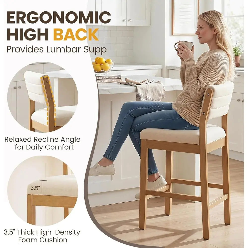 Upholstered Counter Height Bar Stools With Back And Wood Legs