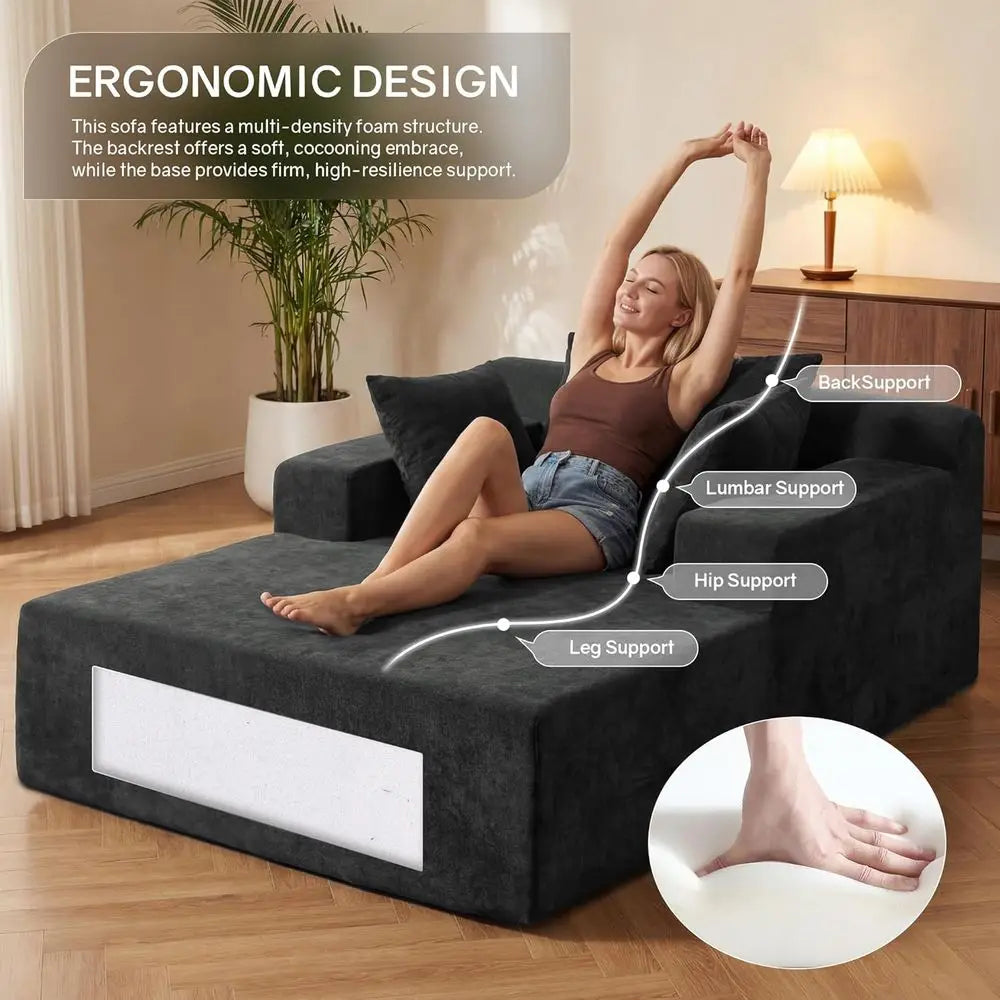 Chenille Cloud Chaise Lounge Chair With Pillows For Living Room