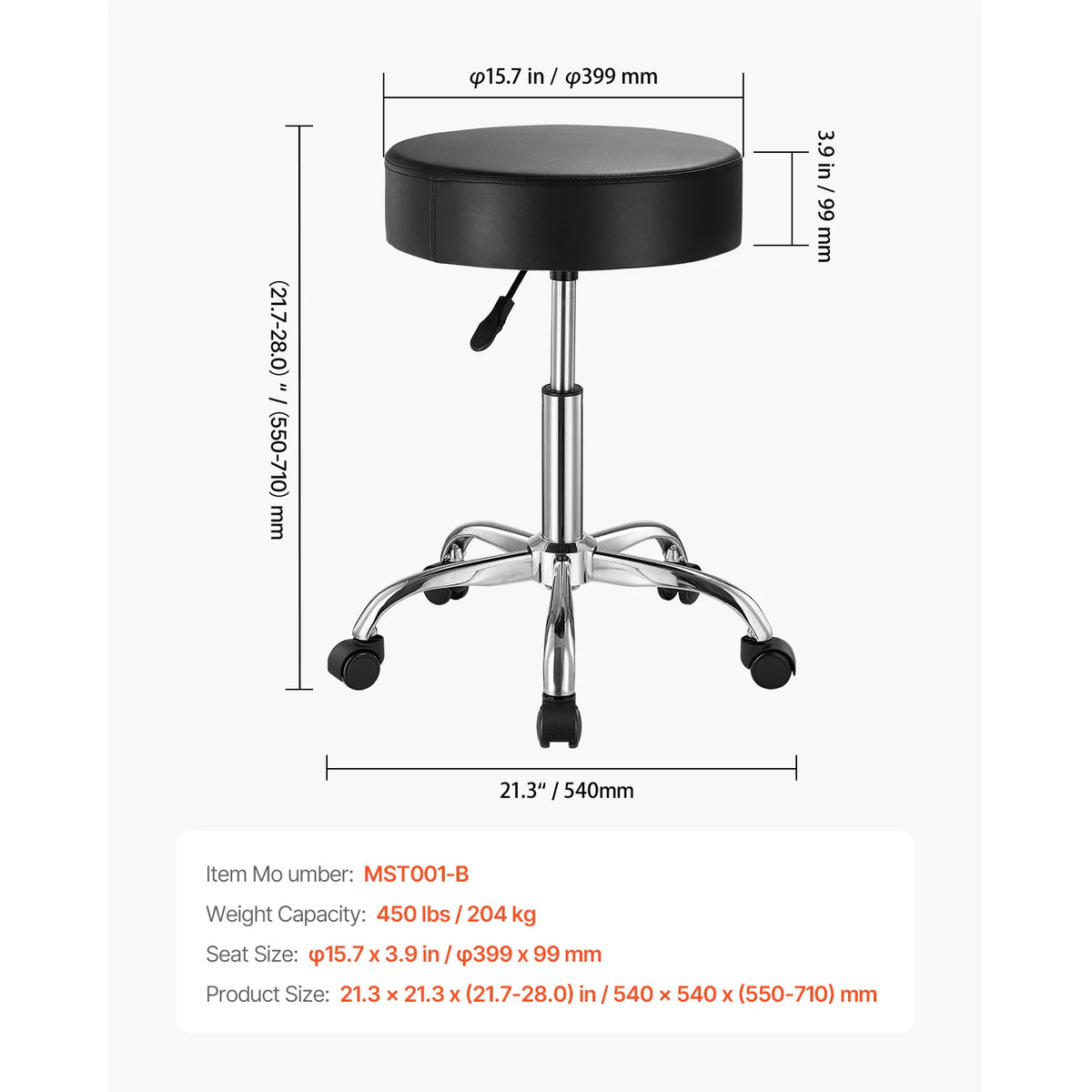 SucceBuy Adjustable Rolling Stool Chair for Salon Spa Tattoo Clinic