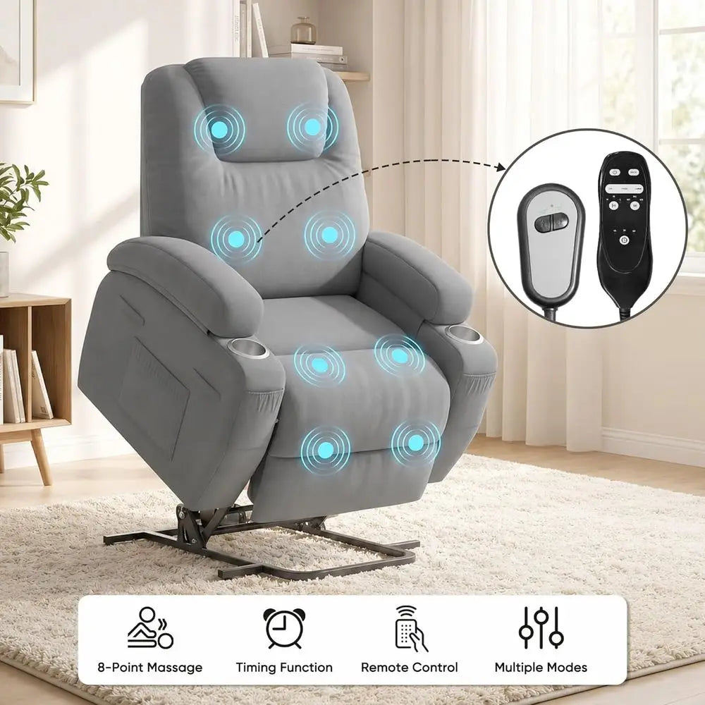 Power Lift Chair Massage Recliner With Cup Holders And Remote Control