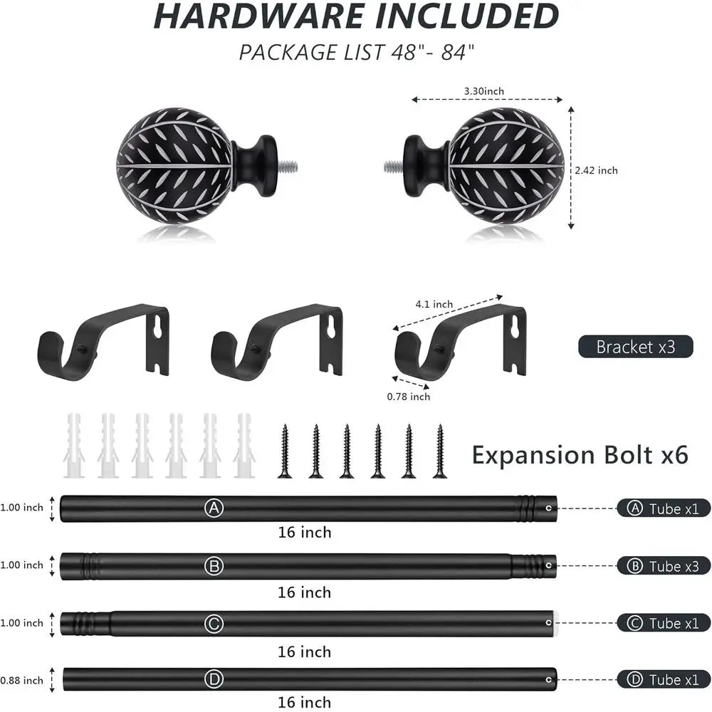 Adjustable Metal Curtain Rod With Decorative Finial For Windows