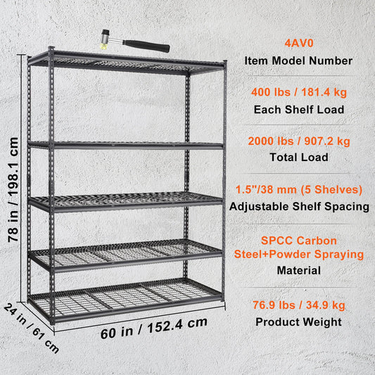 SucceBuy 5-Tier Adjustable Heavy Duty Garage Storage Shelving Unit