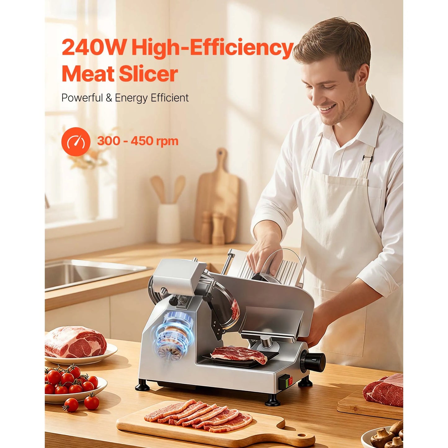 SucceBuy 240W Commercial Meat Slicer With Built In Sharpener