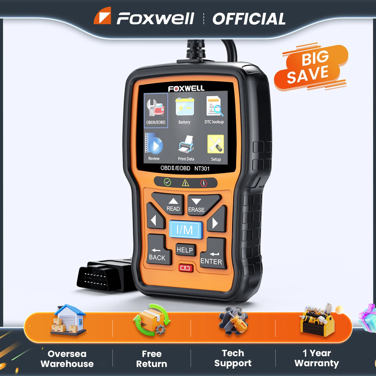 FOXWELL NT301 OBD2 Automotive Scanner Engine Code Reader Diagnostic Tool