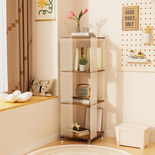 4 Tier Storage Bookshelf On Wheels With Acrylic Panels