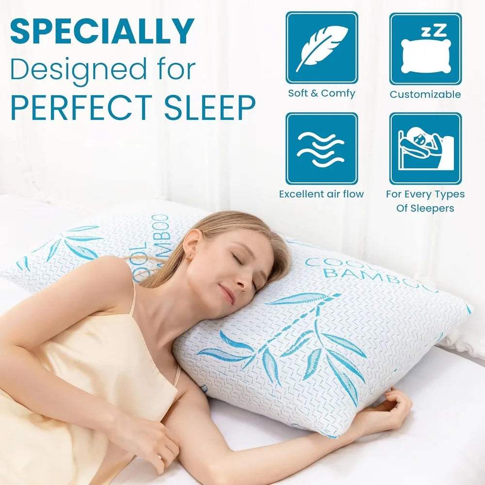 2 Pack Cooling Shredded Memory Foam Adjustable Pillow With Cover