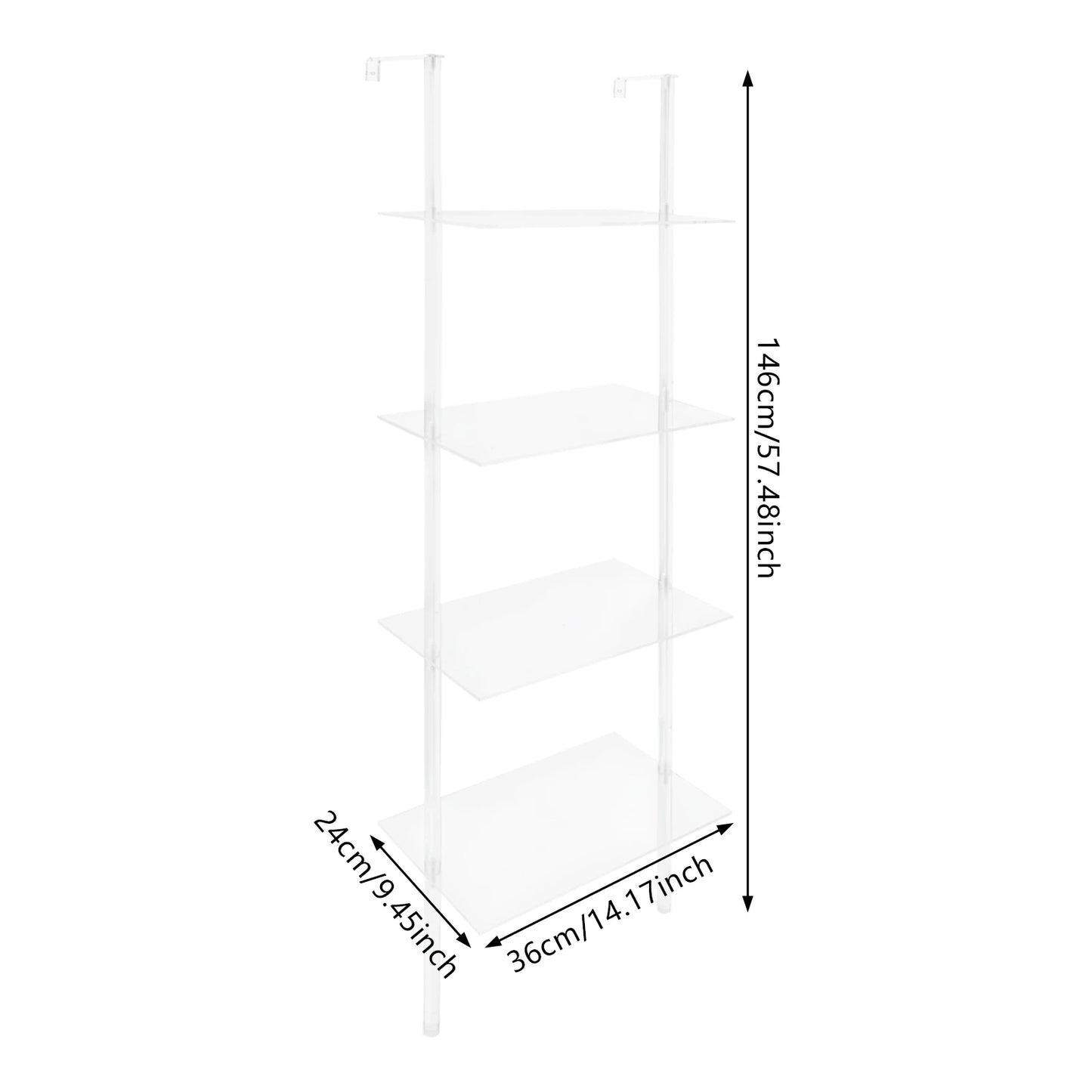 4 Tier Clear Acrylic Ladder Bookshelf Wall Mount Floor Standing