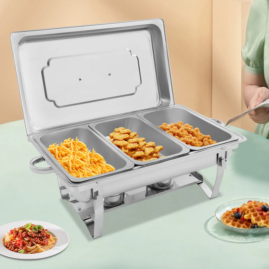 Bymaocar Three Grid Stainless Steel Chafing Dish Buffet Set