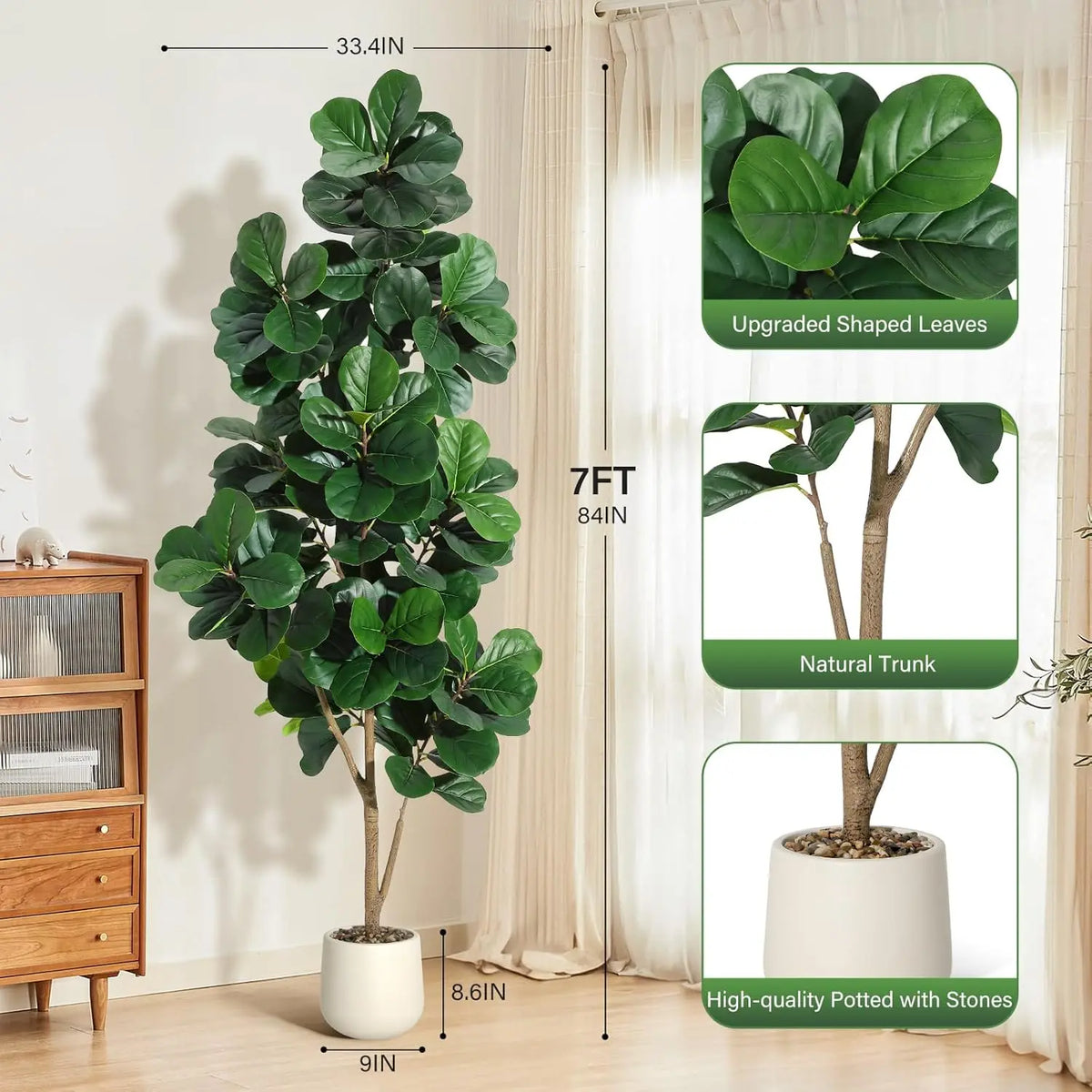 HiMISS Fiddle Leaf Fig Tree Artificial Ficus Lyrata In Planter