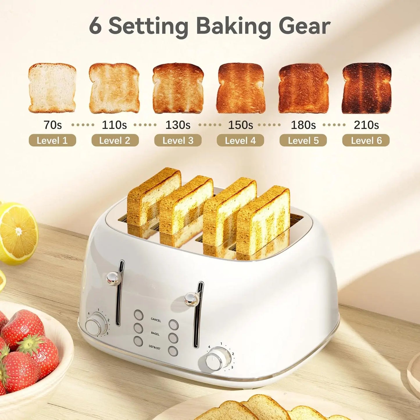 XMSJ 4 Slice Toaster Stainless Steel With 6 Shade Settings