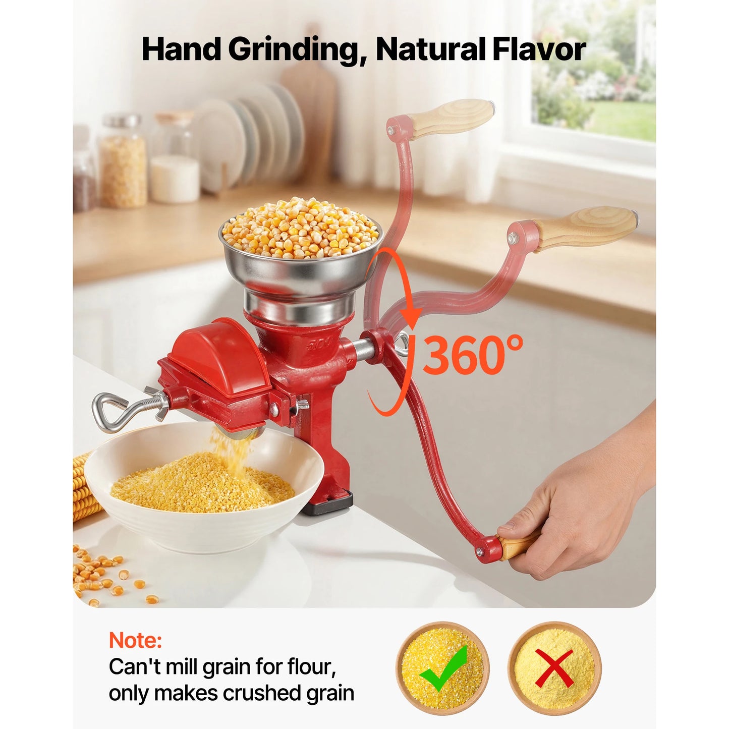 SucceBuy Manual Grain Mill With Low Hopper Hand Crank Clamp