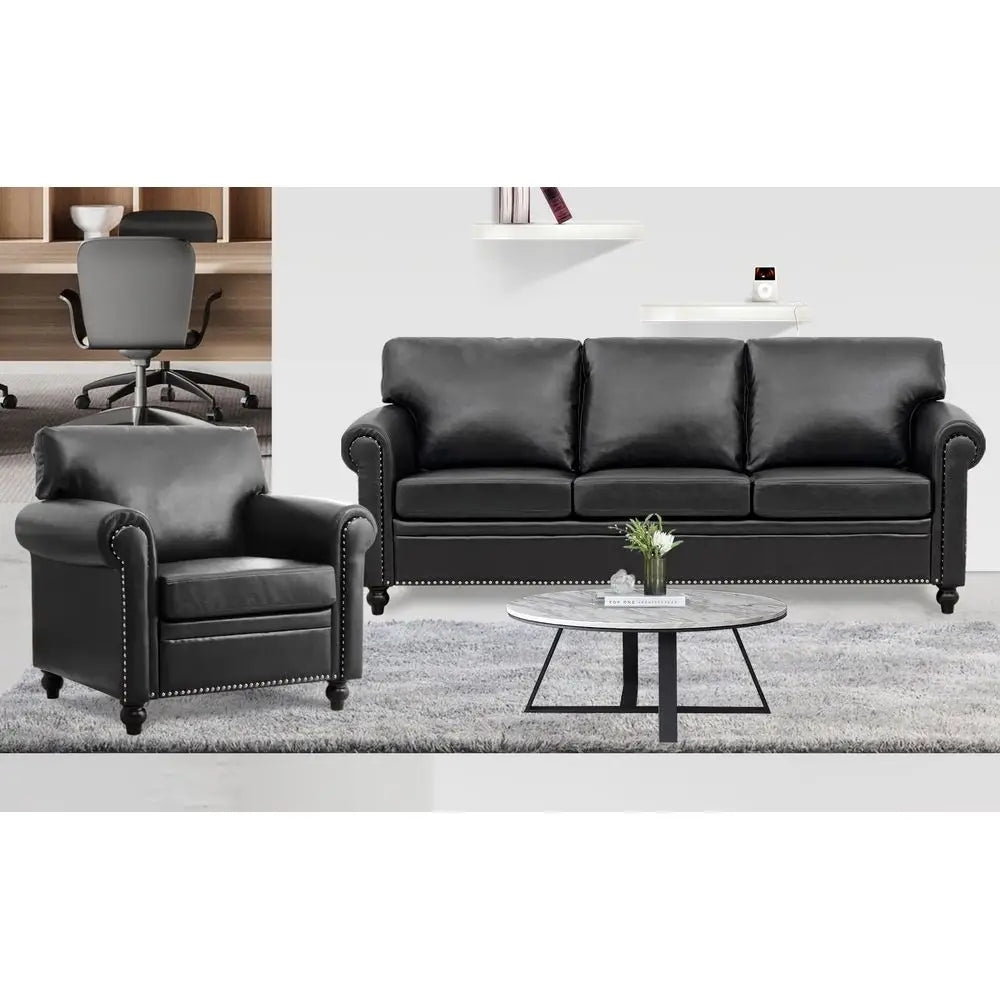 Waiting Room Loveseat With Arms For Office Lobby Black Vinyl