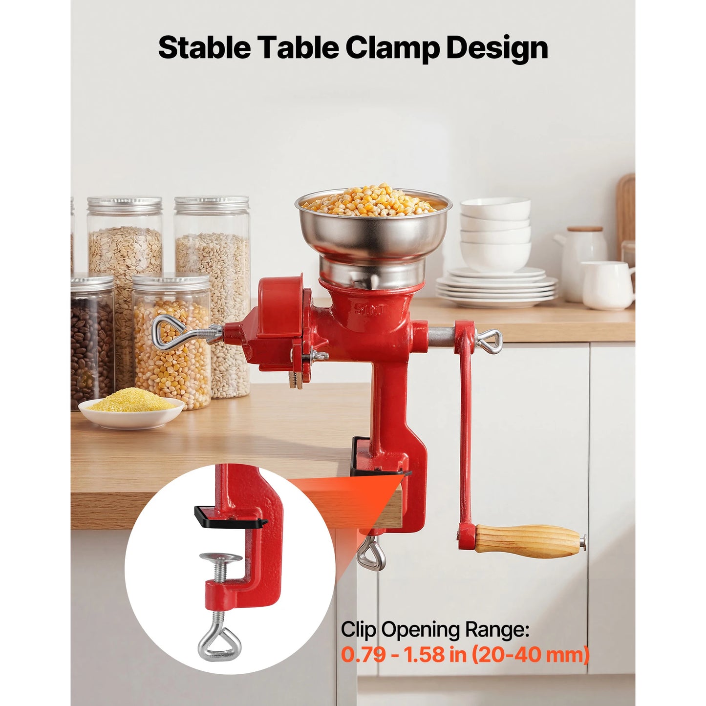 SucceBuy Manual Grain Mill With Low Hopper Hand Crank Clamp