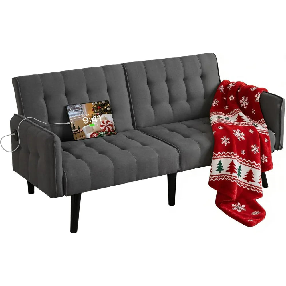 TYBOATLE Modern Tufted Adjustable Futon Sofa Bed With USB Ports