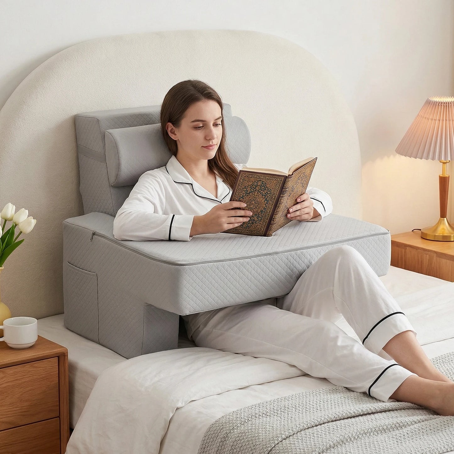 NovaSphere Back Support Pillow With Arms And Pockets For Bed And Sofa