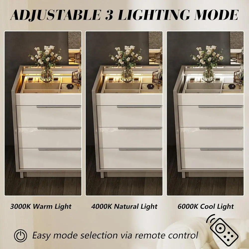 3 Piece Bedroom Set With LED Dresser And Charging Nightstands