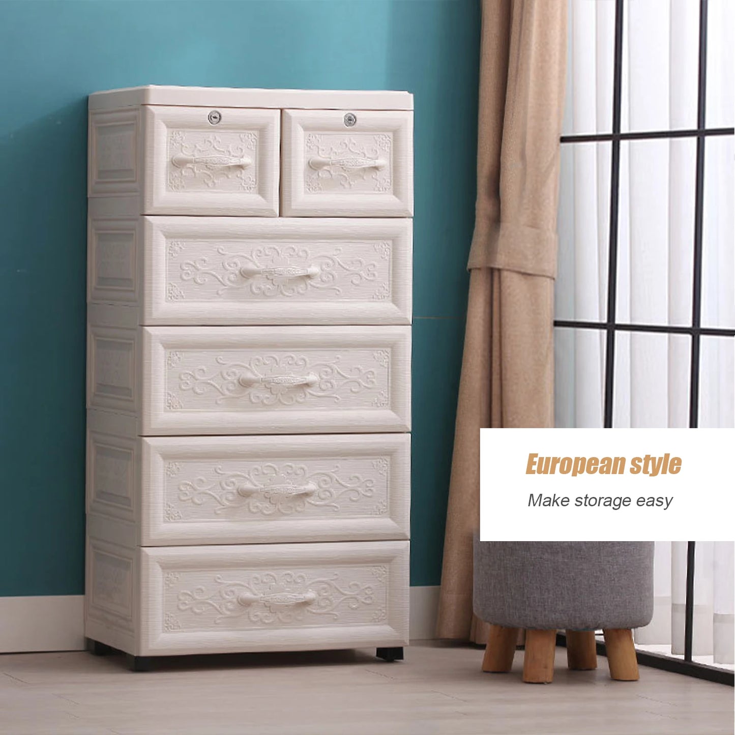 Organizer Storage Cabinet With Drawers for Bedroom and Office
