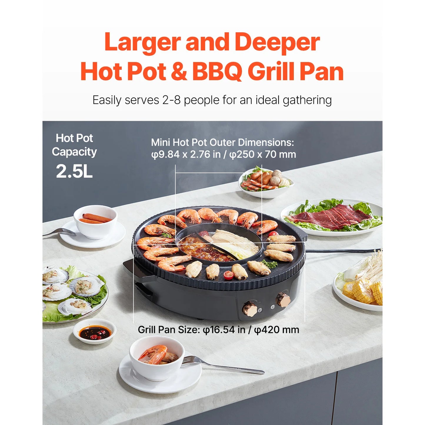 SucceBuy 1800W 2 In 1 Electric Hot Pot Grill Smokeless