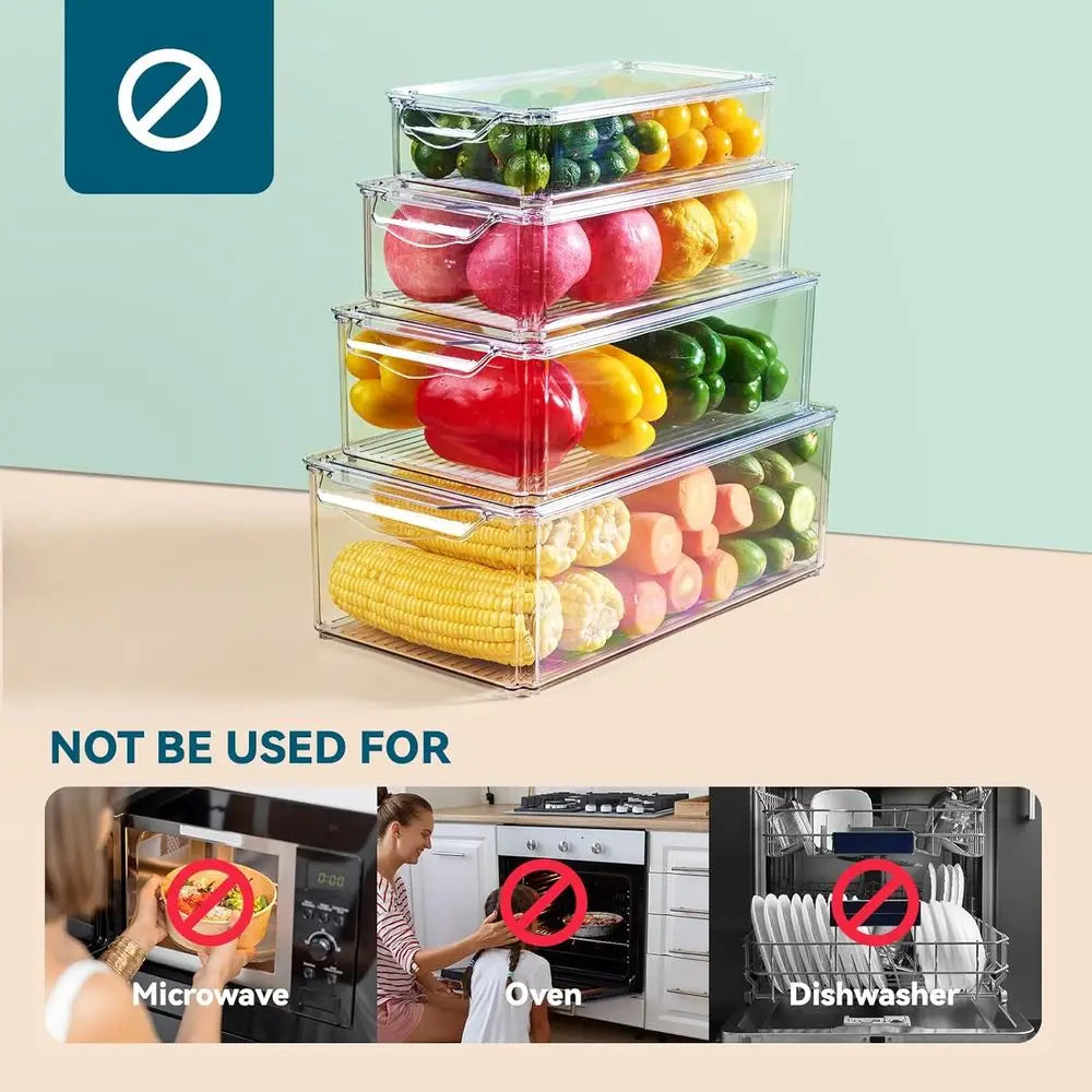 Refrigerator Organizer Bins Set with Stackable Lids