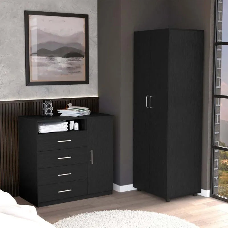 Modern Bedroom Furniture Set With Wardrobe And Four Drawer Dresser