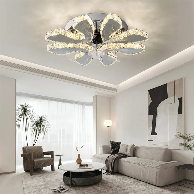 GreeLustr Retractable Crystal Ceiling Fan With Remote