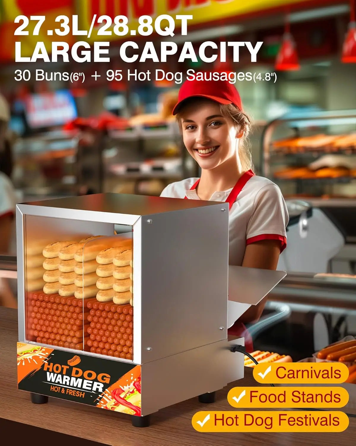 XMSJ Commercial Electric Hot Dog Steamer With Bun Warmer