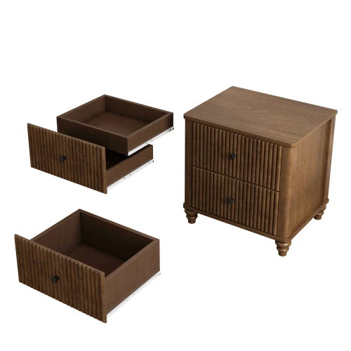 Solid Wood Three Piece Bedroom Set With Bed And Nightstands