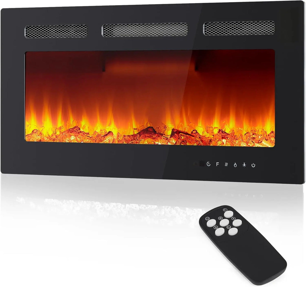 Wall Mounted Electric Fireplace Heater With Touchscreen Remote Control