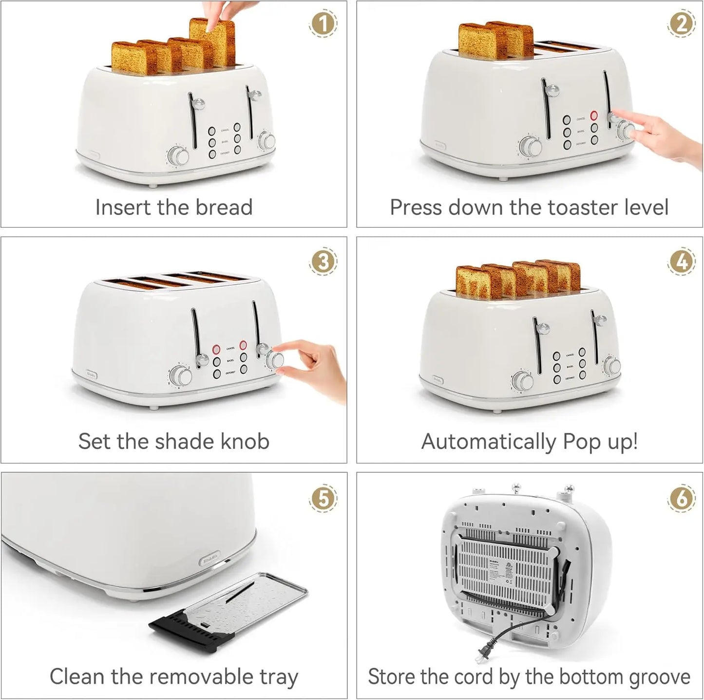 XMSJ 4 Slice Toaster Stainless Steel With 6 Shade Settings
