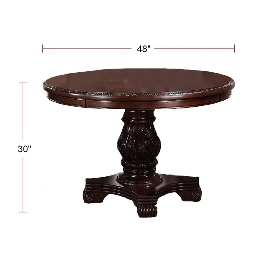 Antique 5 Piece Dining Set Round Table With Padded Chairs Rubberwood Veneer