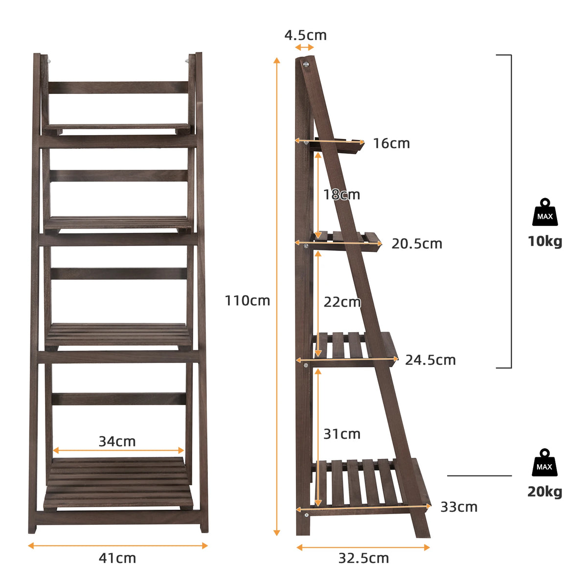 Folding Wooden 4 Tier Ladder Shelf Storage Bookcase
