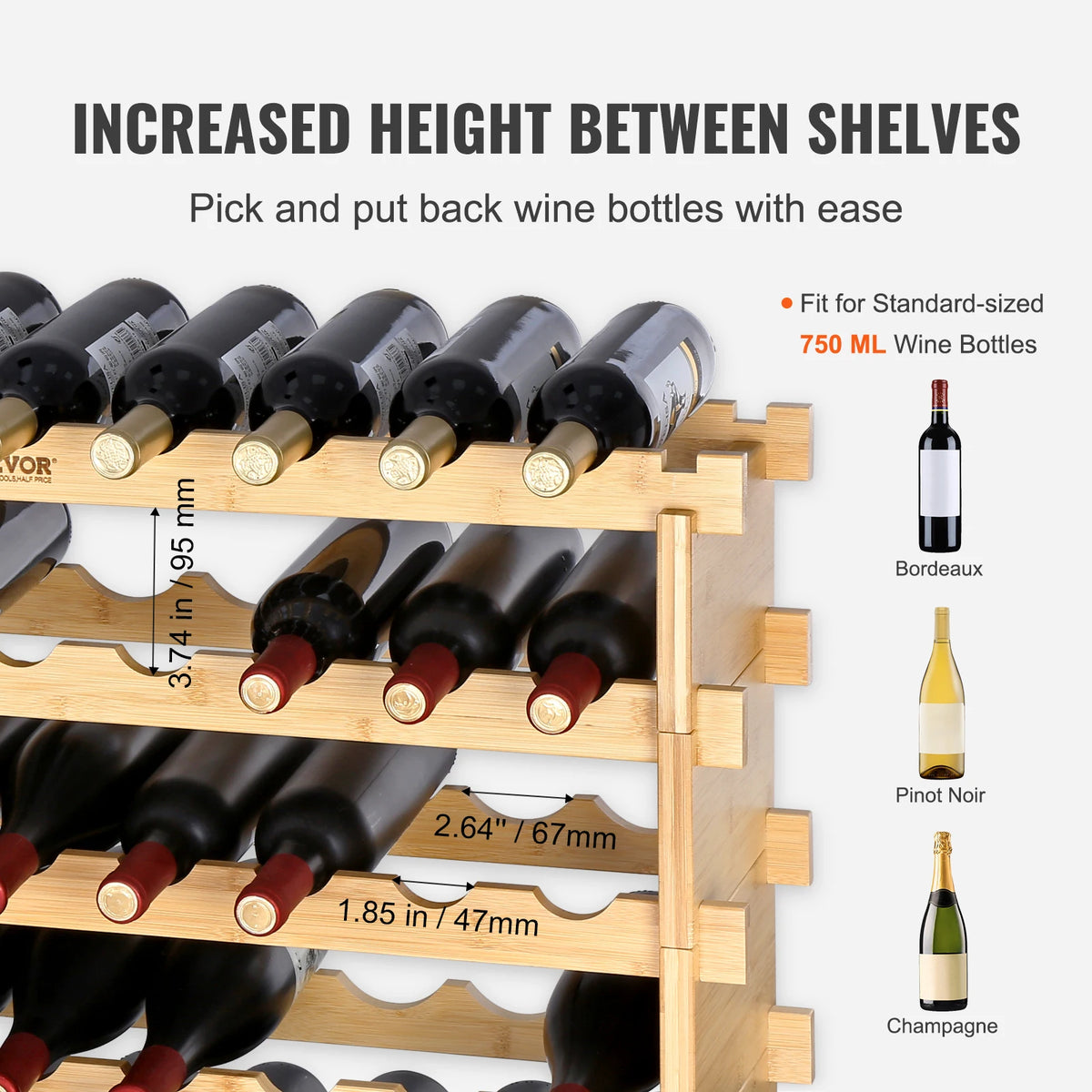 SucceBuy Stackable Bamboo Wine Rack Storage Organizer