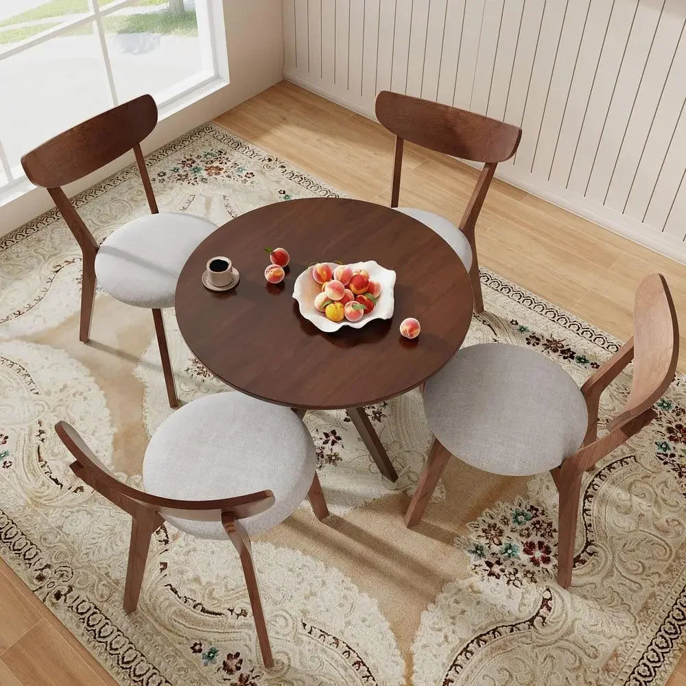 XMSJ Dining Table Set For Four Chairs Rubber Wood Legs