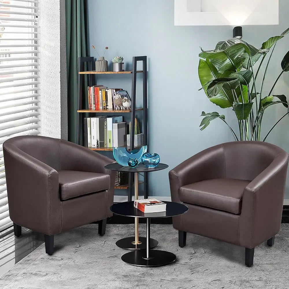 Faux Leather Barrel Accent Chairs Set of 2 Padded Seating
