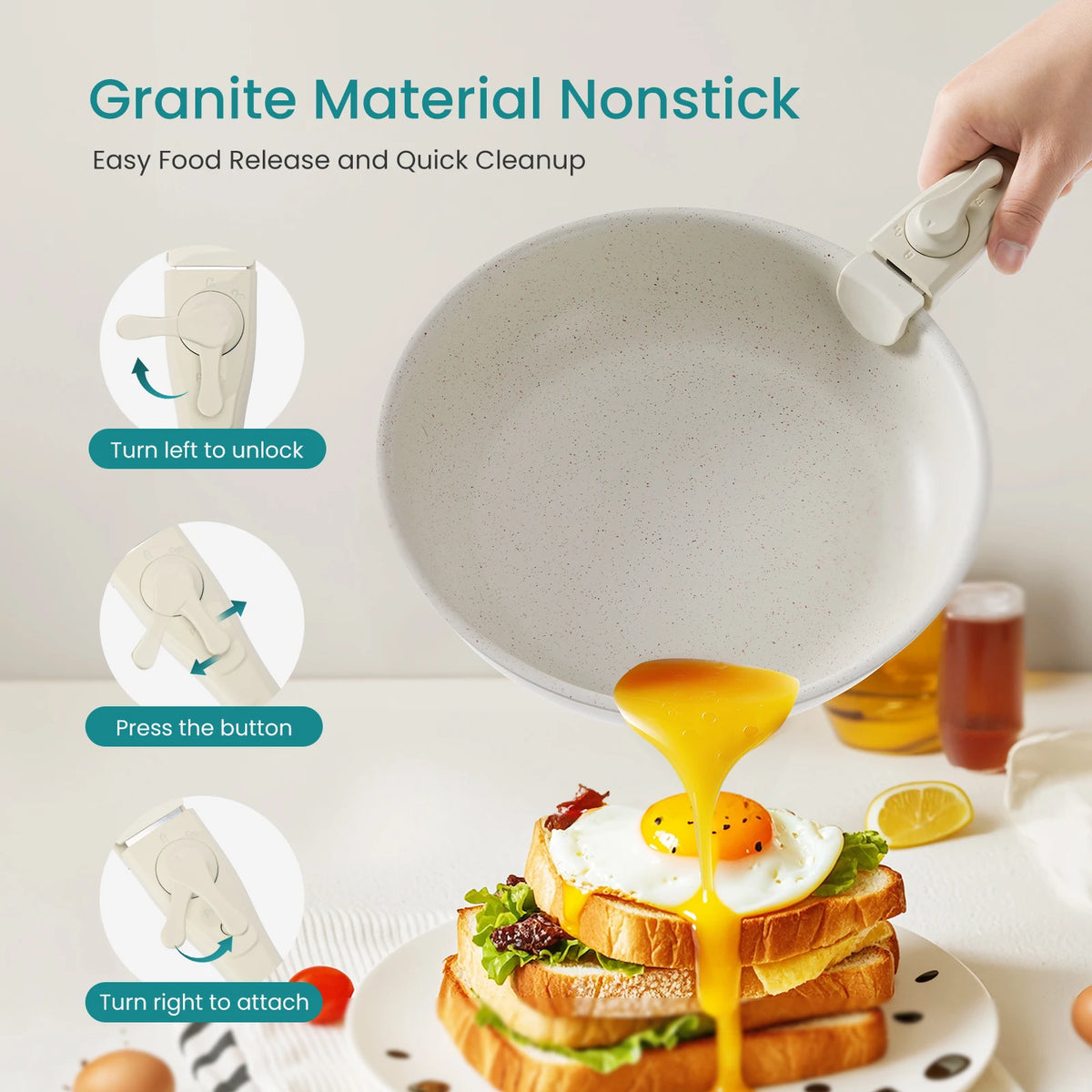 Nonstick Pots And Pans Set With Detachable Handles For Induction Cooking