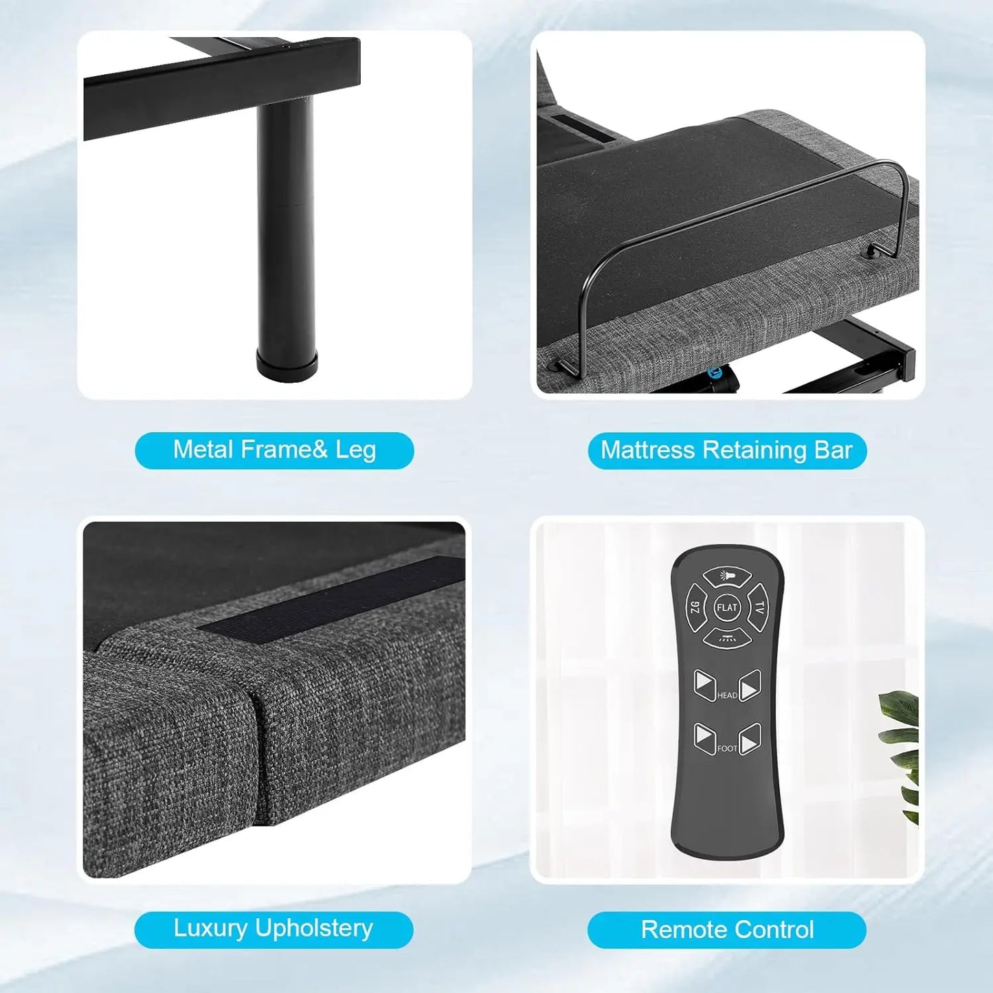 Adjustable Bed Frame With Gel Memory Foam Mattress