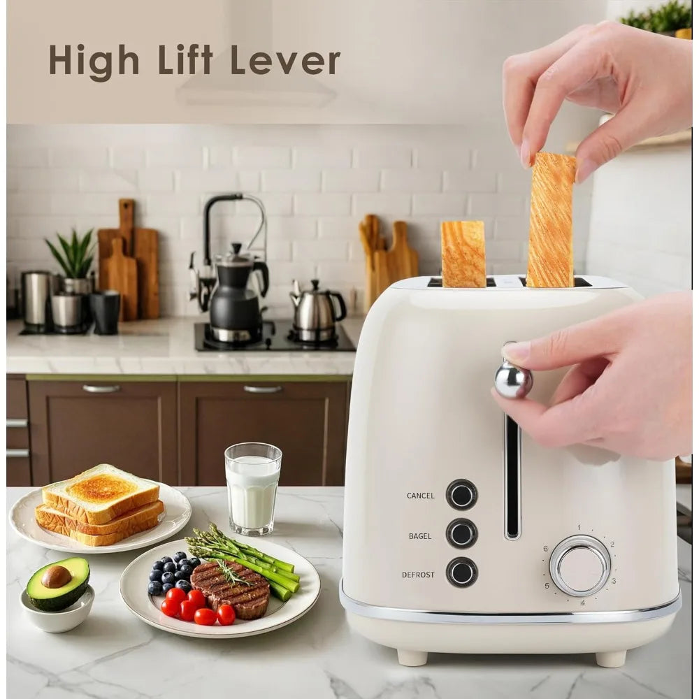 Roter Mond 4 Slice Toaster Stainless Steel Bagel Defrost Cancel 6 Shade Settings