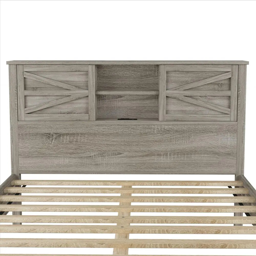 Farmhouse Platform Bed With Storage Headboard Nightstand Dresser Set