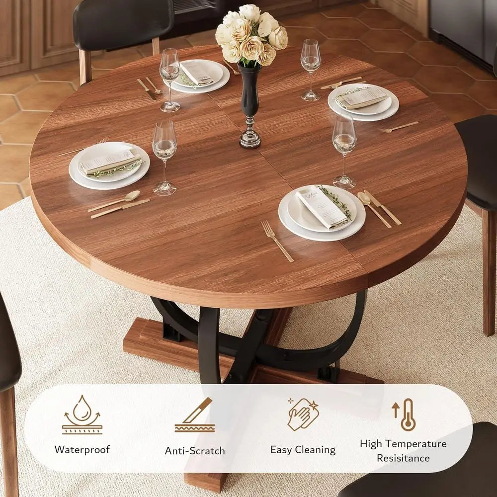 Ticify Expandable Round Dining Table With X-Base Metal Legs