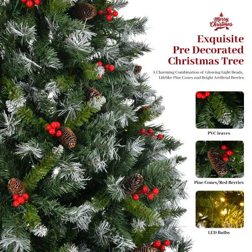 Pre Lit Pre Decorated Flocked Christmas Tree With Pine Cones