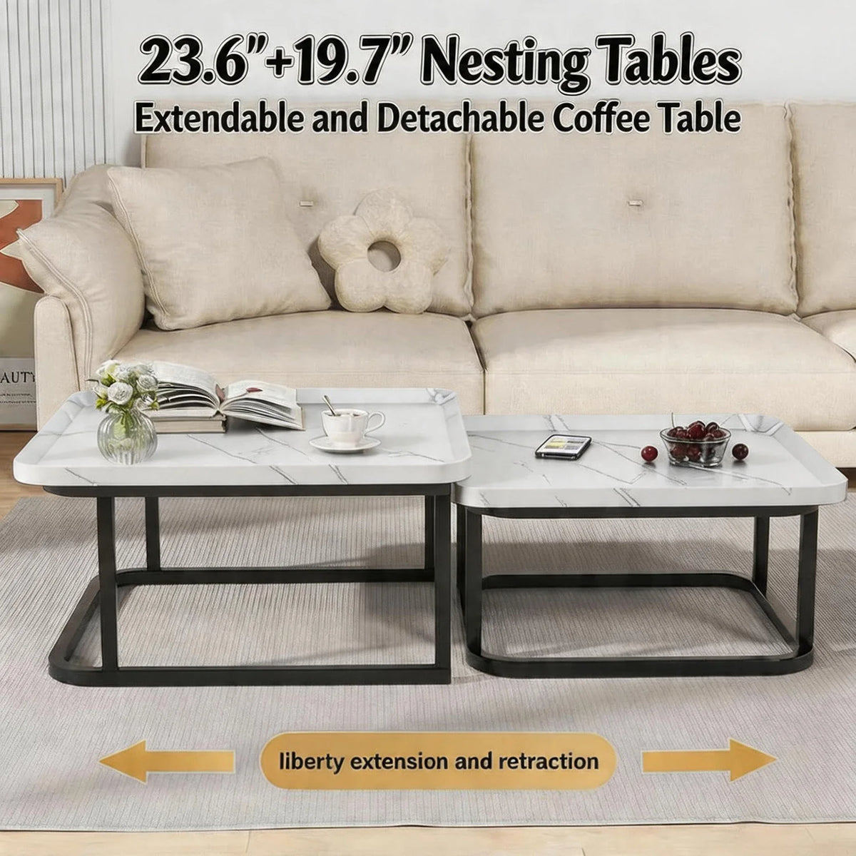 HiMISS Square Nesting Coffee Table Set for Living Room