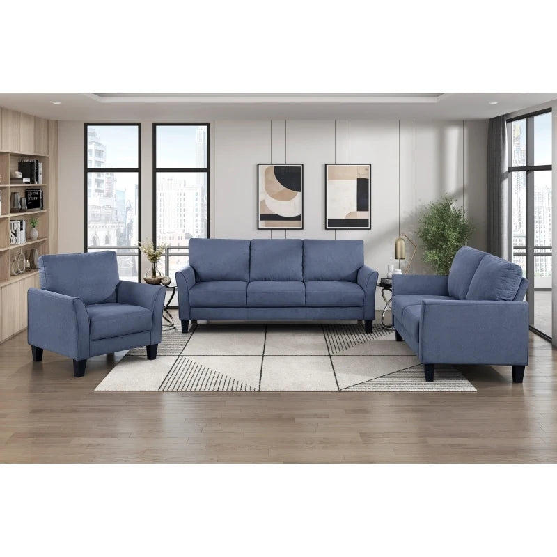 Modern 3 Piece Sofa Set With Solid Wood Frame Cushions