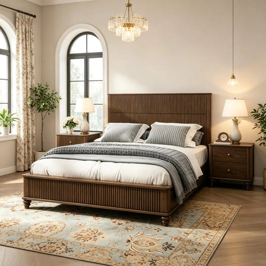 Solid Wood Three Piece Bedroom Set With Bed And Nightstands