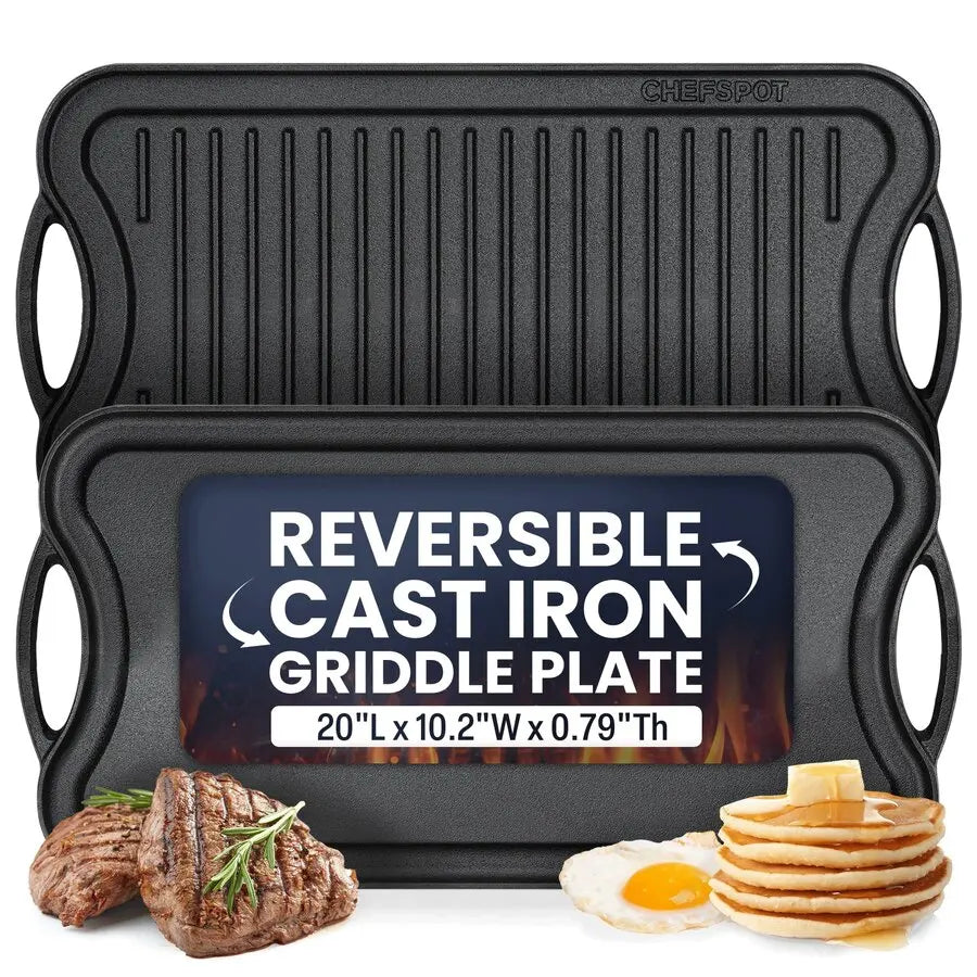 XMSJ Cast Iron Reversible Grill And Griddle Pan Preseasoned